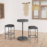 3-delige Tuinbarset met kussens poly rattan grijs