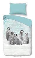 Good Morning Dekbedovertrek "pinguins" - Blauw - (140x200 cm) - Katoen Flanel