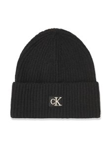 Calvin Klein Kids bonnet en maille nervurée à patch logo - Noir