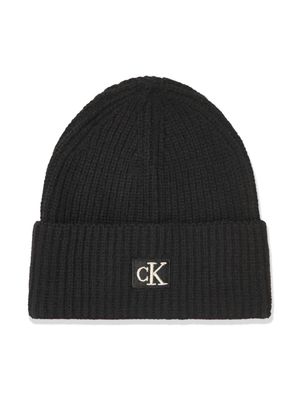 Calvin Klein Kids bonnet en maille nervurée à patch logo - Noir