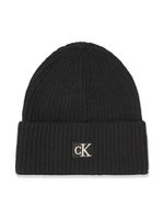 Calvin Klein Kids bonnet en maille nervurée à patch logo - Noir