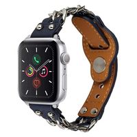 Apple Watch Series Ultra 2/Ultra/9/8/SE (2022)/7/SE/6/5/4/3/2/1 Leren Band met Ketting - 49mm/45mm/44mm/42mm - Blauw - thumbnail