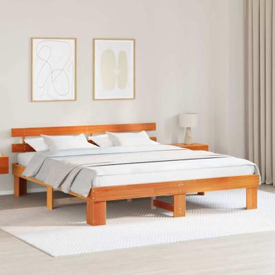 Bedframe met hoofdeinde Bruin 200 x 200 cm Massief grenenhout