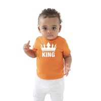 The king met kroon Koningsdag t-shirt oranje baby/peuter voor jongens - thumbnail