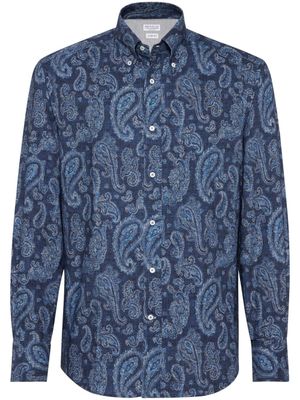 Brunello Cucinelli chemise en coton à imprimé cachemire - Bleu