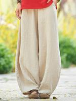 Casual Loose Cotton And Linen Plain Pants