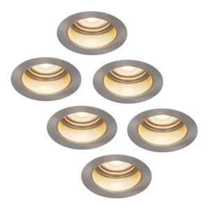 6x Mari LED inbouwspot verzonken - 3.8 Watt - Warm wit 2700K - GU10 LED module - Dimbaar - Lagere inbouwdiepte - voor binnen en buiten - RVS