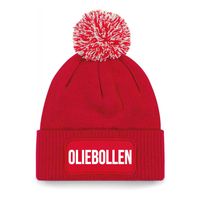 Oliebollen muts met pompon unisex - one size - rood Oliebollen muts met pompon unisex - one size - rood