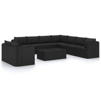 vidaXL 11-delige Loungeset met kussens poly rattan zwart - thumbnail