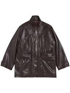 Balenciaga manteau en cuir à coupe oversize - Marron
