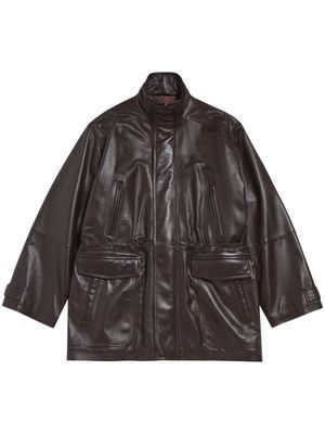 Balenciaga manteau en cuir à coupe oversize - Marron