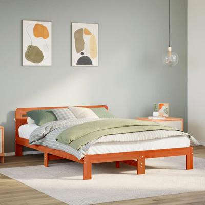 Bedframe zonder matras massief grenenhout wasbruin 140x200 cm