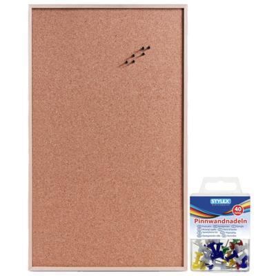 Zeller Prikbord - Kurk - 60 x 100 cm - 40 gekleurde punaises - houten omlijsting - kantoor en thuis