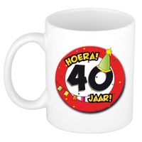 Hoera 40 jaar mok/beker verkeersbord - keramiek - 300 ml   - - thumbnail