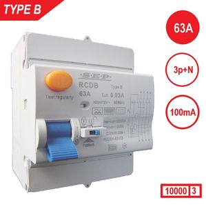 Aardlekschakelaar 3p+N 63A 100mA Type B 10 kA SEP RCD-B4140 voor laadpalen en zonnepanelen