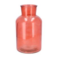 DK Design Bloemenvaas melkbus fles - helder glas koraalroze - D17 x H30 cm - Vazen