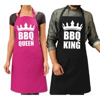 Koppel cadeau set: 1x BBQ King schort zwart heren + 1x BBQ Queen roze dames - thumbnail