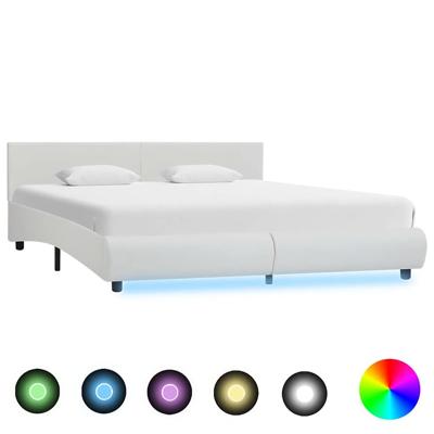 Bedframe met LED kunstleer wit 180x200 cm