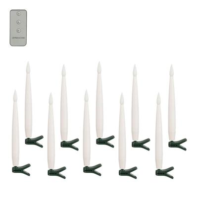 Taper LED Kaarsen met Clip 15.5x1.5 cm 10 Stuks + Afstandsbediening Wit