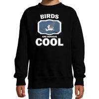 Sweater birds are serious cool zwart kinderen - vogels/ grote zilverreiger trui