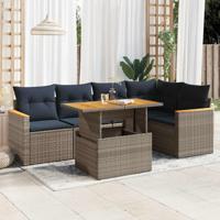 6-delige Loungeset met kussens poly rattan grijs