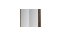 INK SPK1 spiegelkast met 2 dubbel gespiegelde deuren, 1 verstelbaar glazen planchet, stopcontact en schakelaar 70 x 14 x 60 cm, massief eiken charcoal
