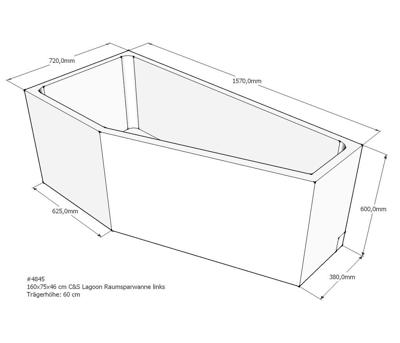 Xenz beterbad baddrager voor lagoon compact links 160x75cm