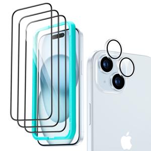 iPhone 15 Tempered-Glass Screen Protector Set 3 Screen Protectors + 1 Set of Lens Protectors