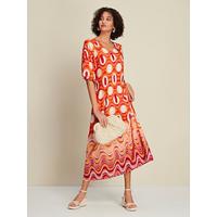 Dames Swingjurk Jurk met print Losse jurk Maxi-jurk Oranje Halve Mouw Lijnen / golven Opdrukken Lang Lente zomer V-hals Casual / Dagelijks Strand S M L - thumbnail