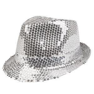 Carnaval verkleed trilby hoedje met pailletten - Zilver - volwassenen - Glitter and Glamour