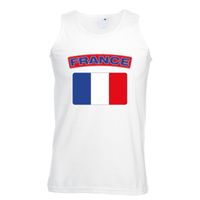 Singlet shirt/ tanktop Franse vlag wit heren