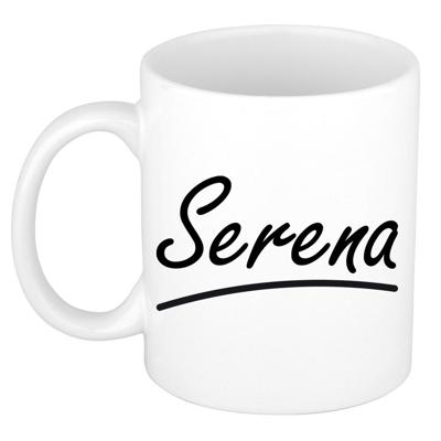 Serena Naam koffiemok - beker - met sierlijke letters - wit - 300 ml - Cadeau - Dames