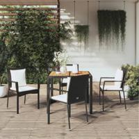 5-delige Tuinset met kussens poly rattan zwart