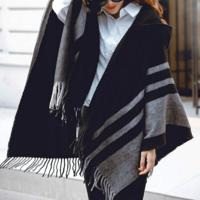 Herfst en winter dames Hooded warme dikke kwast mantel omslagdoek sjaal Dual-gebruik breedte: 65cm (zwart)