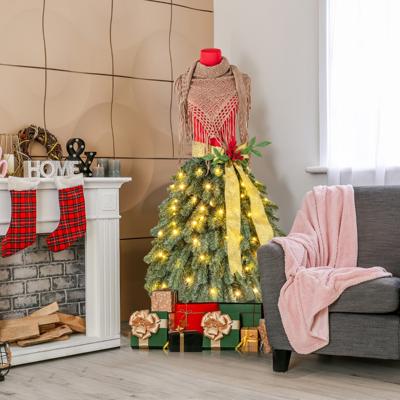 150 cm Voorverlichte Kunstkerstboom in de Vorm van een Mannequinrok 248 Takuiteinden 100 Warmwitte LED's Rode Bessen