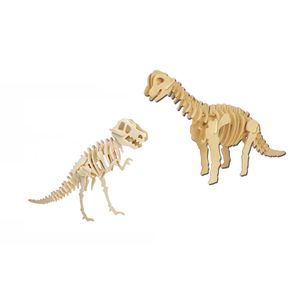 Houten 3D dino puzzel bouwpakket set T-rex en Brachiosaurus - 3D puzzels