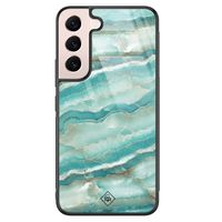 Samsung Galaxy S22 glazen hardcase - Marmer azuurblauw