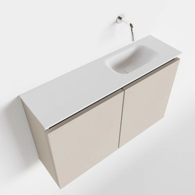Toiletmeubel Mondiaz Ture | 80 cm | Meubelkleur Linen | Eden wastafel Talc Rechts | Zonder kraangat