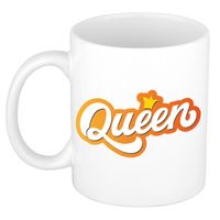 Mok/ beker wit Koningsdag Queen met kroontje 300 ml - feest mokken - thumbnail