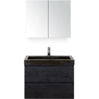 Maxx XL Badmeubelset 80 cm - Black Oak - Wastafel Lucca 1 Kraangat met Spiegelkast