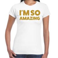 Foute party t-shirt dames - I am so amazing - wit - glitter goud - carnaval/themafeest Foute party t-shirt dames - I am so amazing - wit - glitter goud - carnaval/themafeest