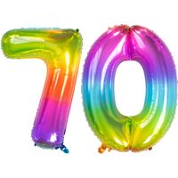 Grote folie ballonnen cijfer 70 in het glimmend multi-kleuren 86 cm