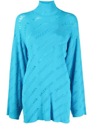 Balenciaga pull à logo embossé - Bleu