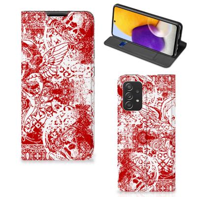 Mobiel BookCase Samsung Galaxy A72 (5G/4G) Angel Skull Rood