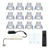 Set van 12 Milano LED Mini Inbouwspots met trafo en muurdimmer - 12 Volt 3 Watt 200 lumen - Dimbaar - Plat 34mm - 2700K - IP65 waterdicht - Grijs