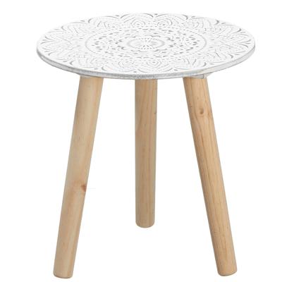 Cepewa Bijzettafel - rond - hout - wit en naturel - 30 cm