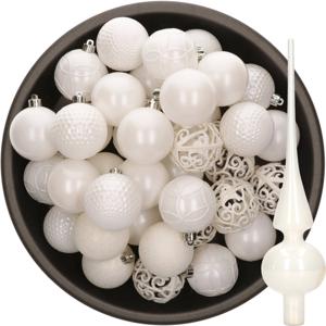 37x stuks kunststof kerstballen 6 cm incl. glazen piek glans wit - Kerstbal