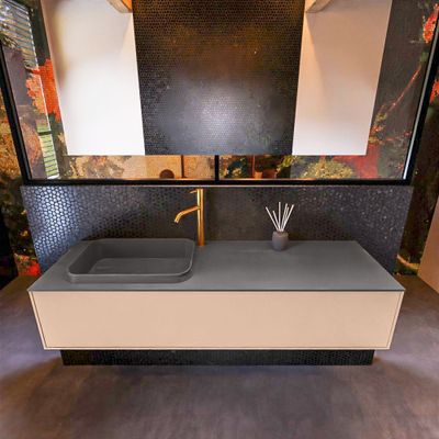Badkamermeubelset Mondiaz Erin 150 cm met 1 Lade met RIDGE Wastafel Links Dark grey met 1 kraangat Greeploos Mat Rosee