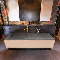 Badkamermeubelset Mondiaz Erin 150 cm met 1 Lade met RIDGE Wastafel Links Dark grey met 1 kraangat Greeploos Mat Rosee