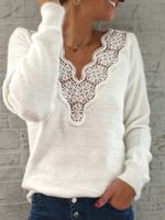 V Neck Casual Floral Guipure Sweater